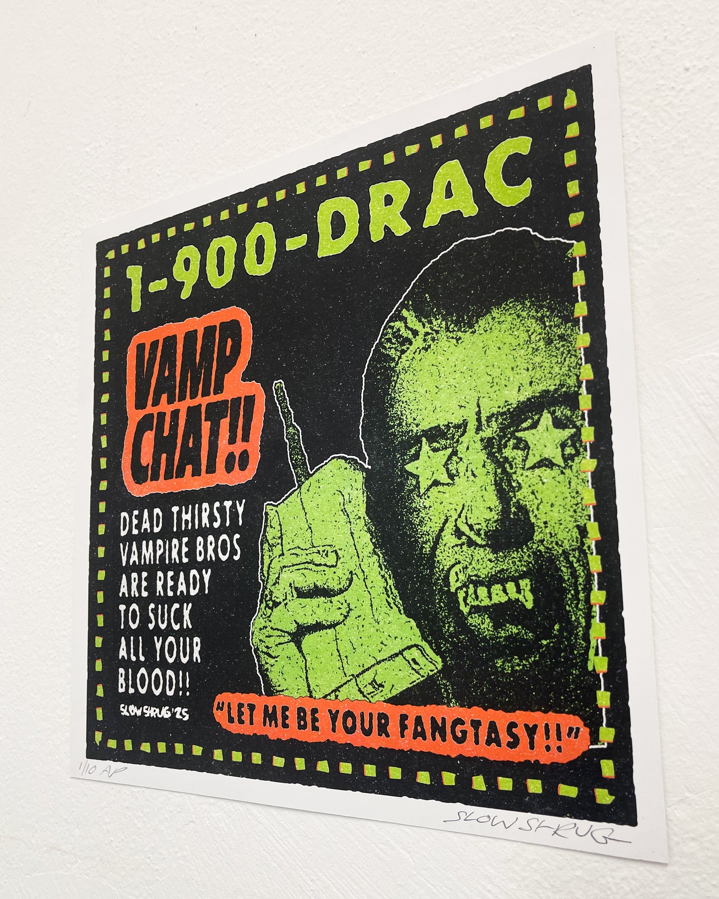Slow Shrug '1-900-DRAC' first edition print for spooky vampire lovers