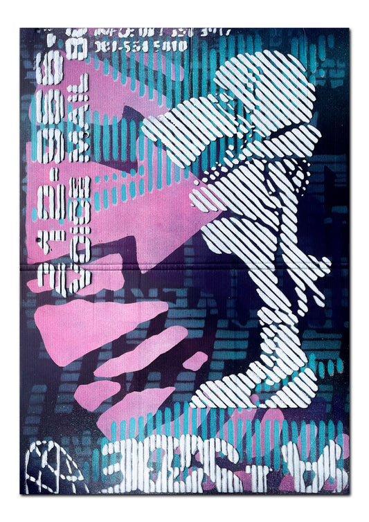 Sam Shrug - 'Voicemail A-Side' [Lucky Spin] original stencil & paint on Correx board