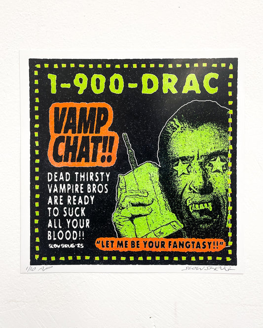 Slow Shrug '1-900-DRAC' first edition print for spooky vampire lovers