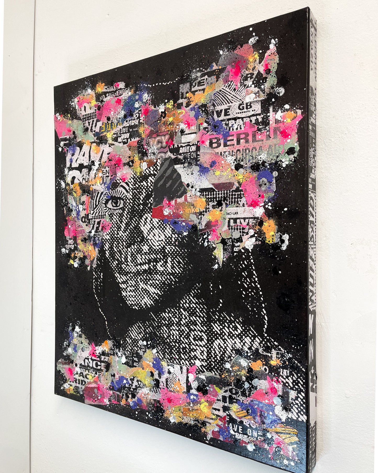 Sam Shrug - 'Raver Babe Twenty One, Hackney' original mixed media canvas piece