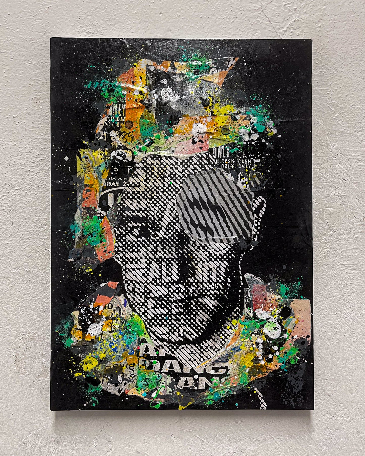 Sam Shrug 'Raver Bro Seven Soho & Whitechapel' original mixed media on wood panel