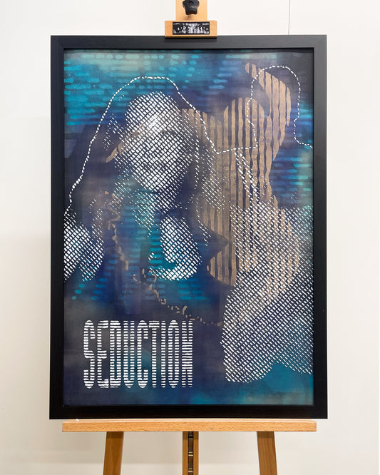 Sam Shrug 'Seduction Two, Blue' original jungle music imagery stencil piece on fine grain A1 300 GSM paper (unframed)